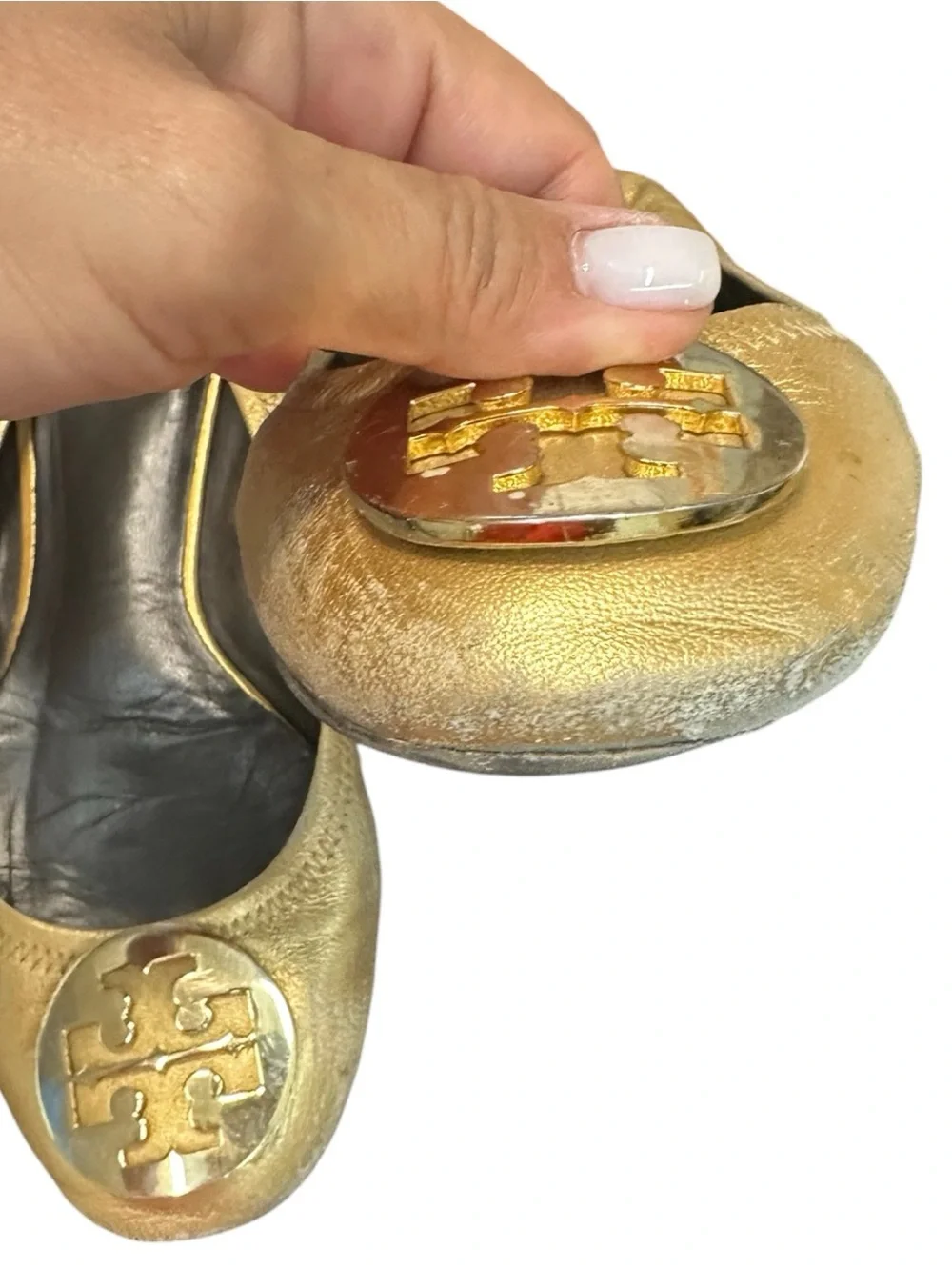 Tory Burch Gold Leather Ballet Flats size 8